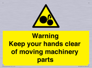 Warning - Keep your hands clear of moving machinery parts